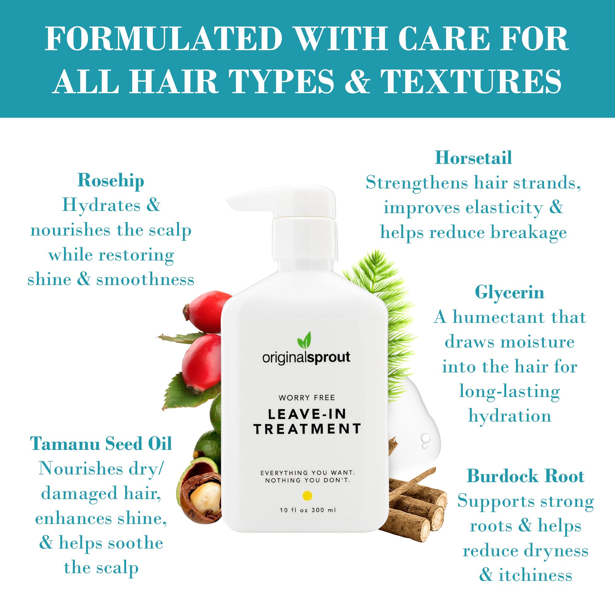 Original Sprout tamanu oil formula adds natural shine and scalp nourishment.