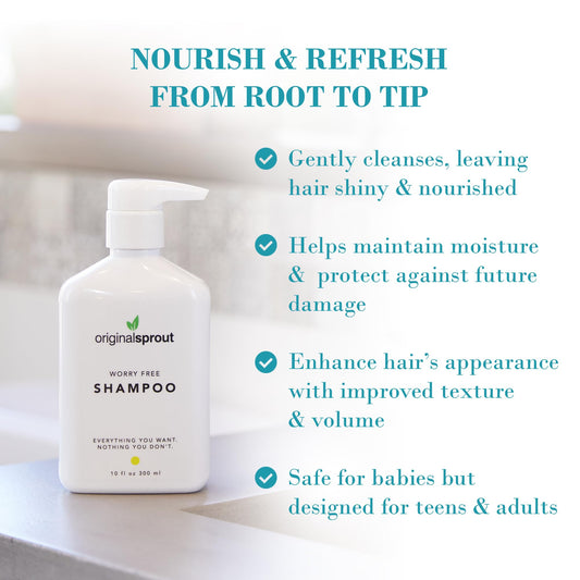 Original Sprout Worry Free Shampoo pours into hand for easy lather and hydration