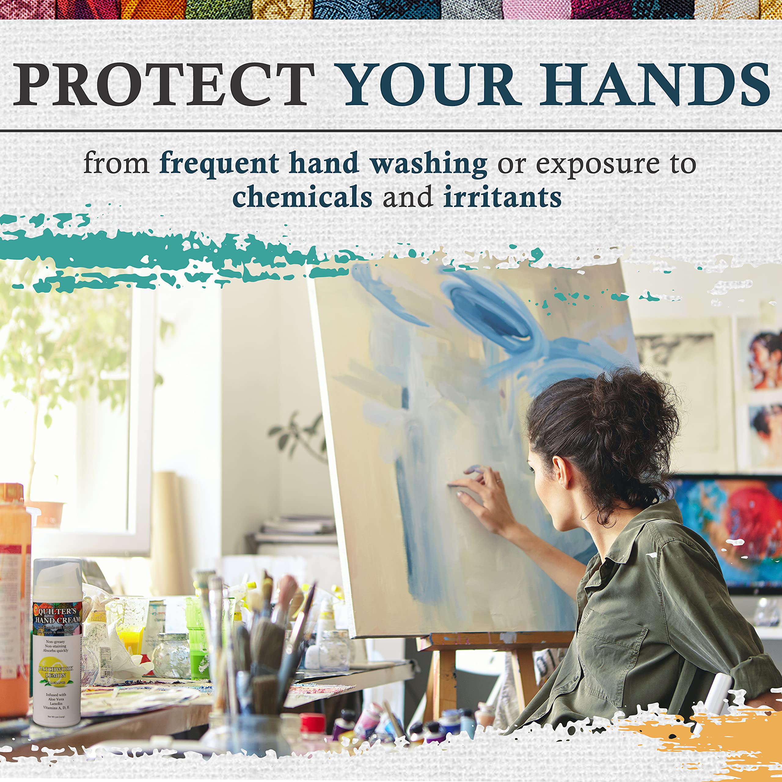 Quilter’s Hand Cream with aloe vera protects skin during long sewing projects