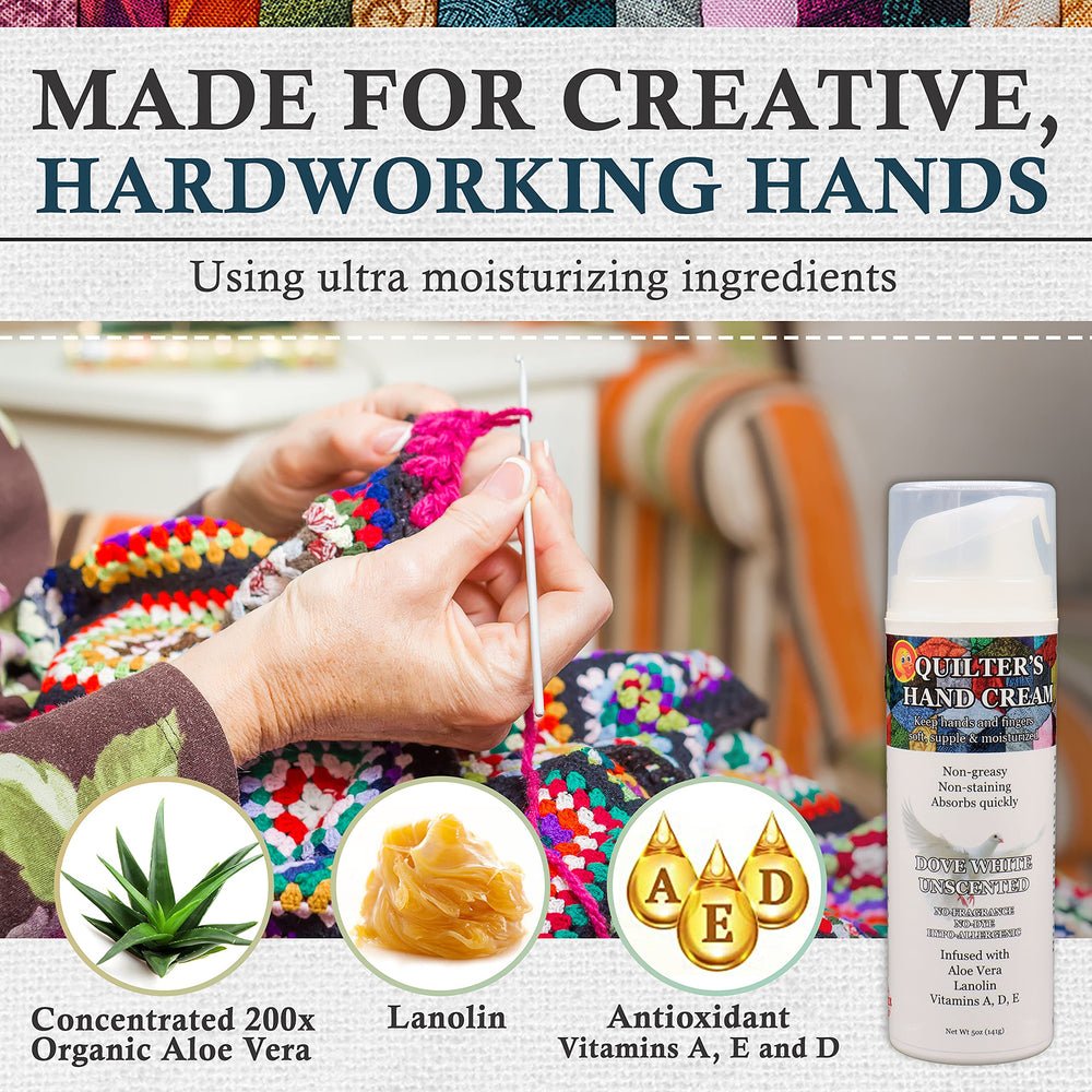 Quilter’s Hand Cream label highlights USA-made formula