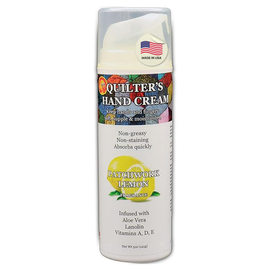 Original Udder Balm Quilter's Hand Cream patchwork lemon jar, ultra-hydrating for dry hands.