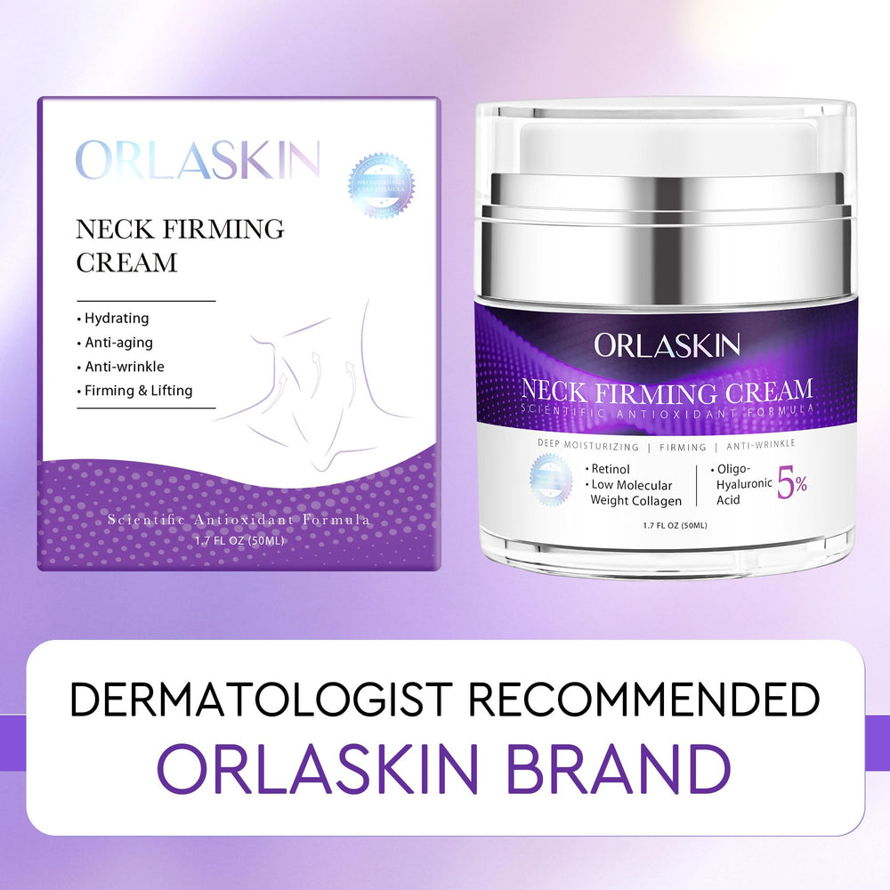 ORLASKIN product packaging display for premium neck care