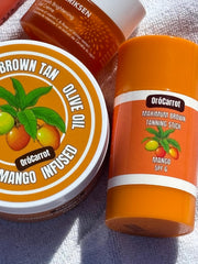 OroCarrot texture swatch on skin suggests even application for a natural tan.