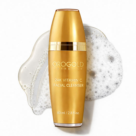 Oro Gold 24K Vitamin C cleanser foam closeup showing rich lather for daily cleansing