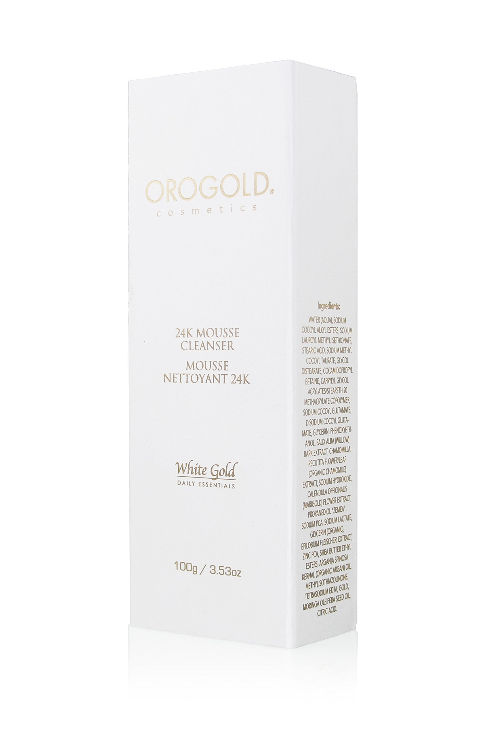 OROGOLD White Gold 24K Mousse Cleanser bathroom vanity setup.
