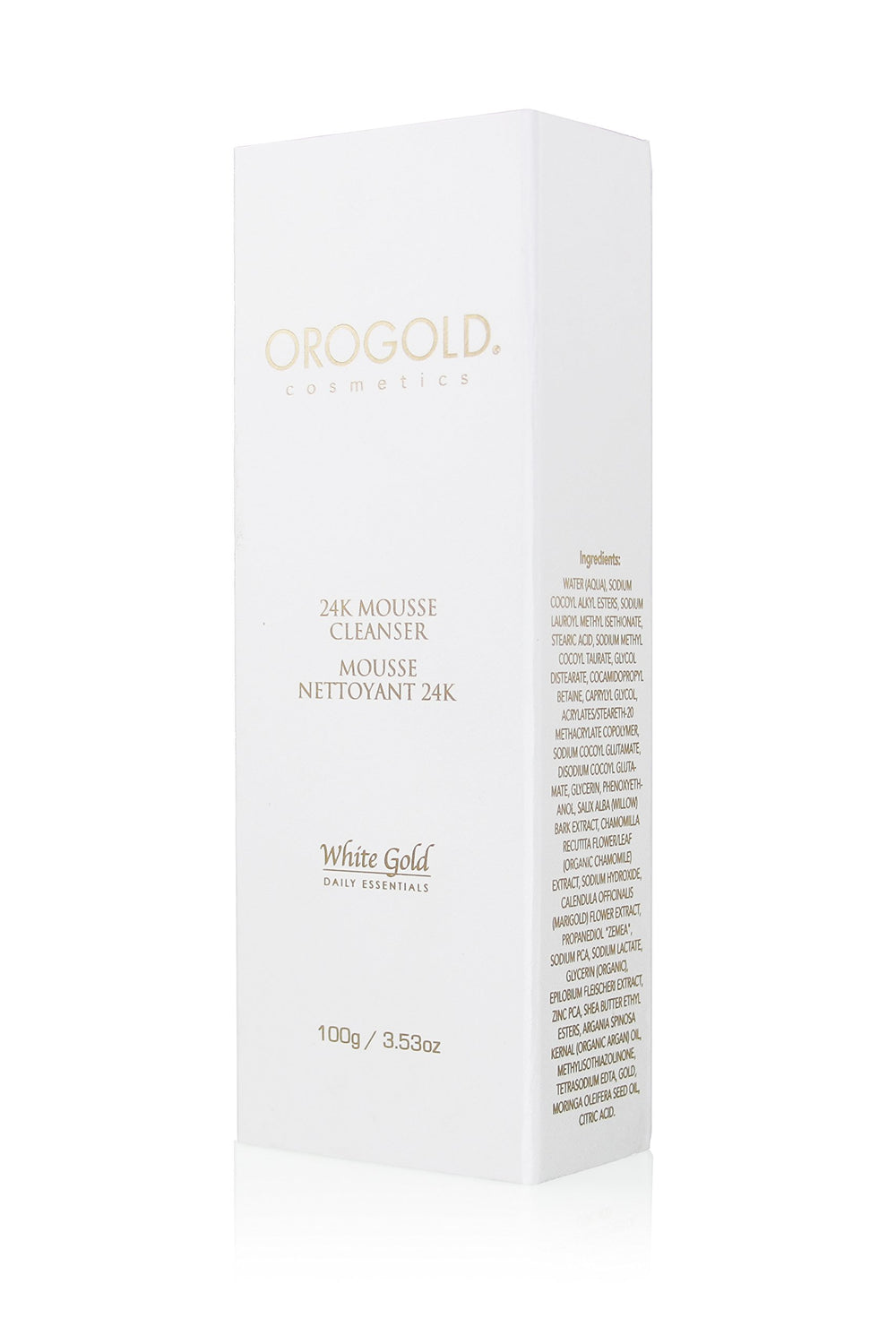 OROGOLD White Gold 24K Mousse Cleanser bathroom vanity setup.