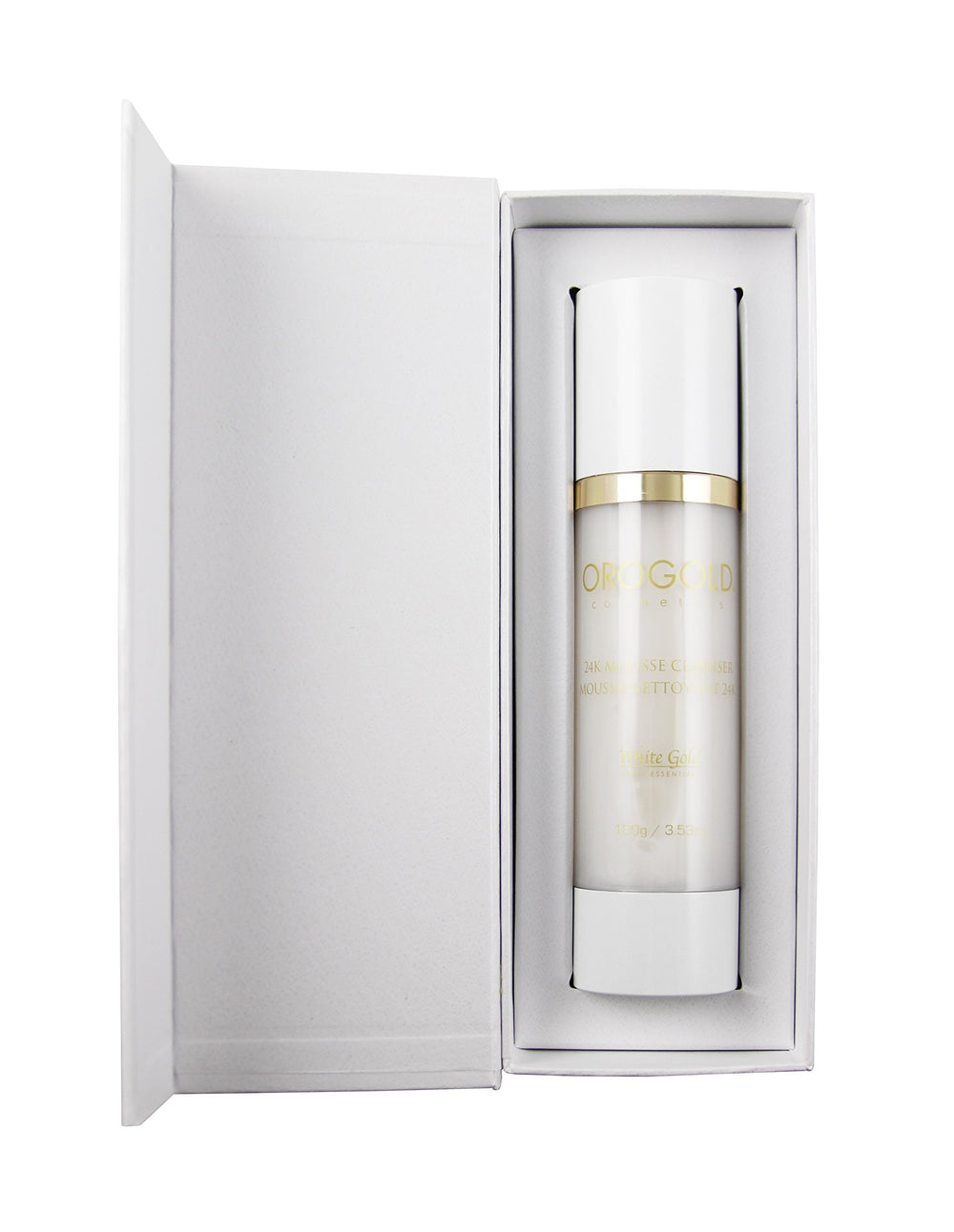 OROGOLD White Gold 24K Mousse Cleanser travel-friendly packaging for on-the-go cleansing.