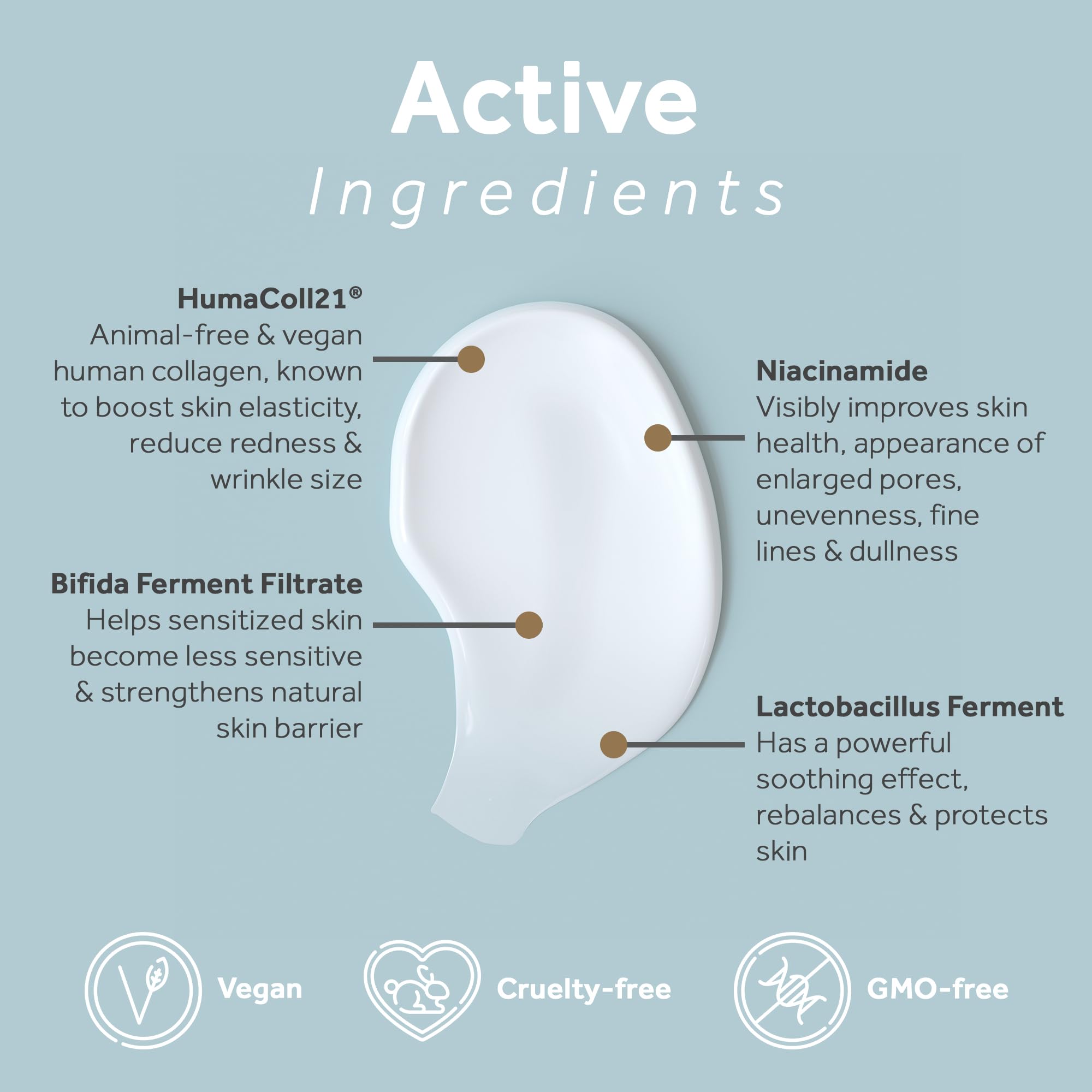 Texture close-up of Orora Bioactive Collagen Cream, silky and fast-absorbing.