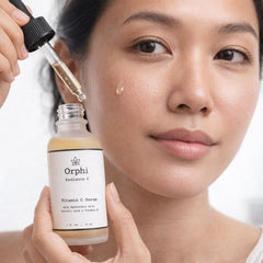 Orphi Radiance C Serum texture close-up shows fast absorption.