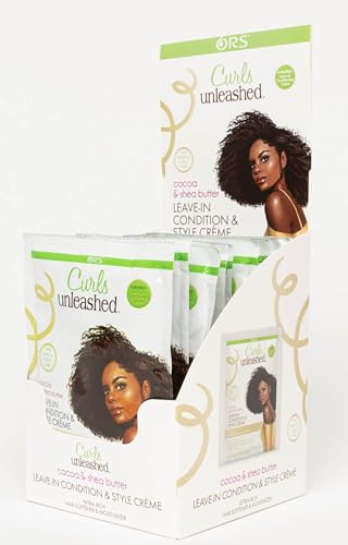 ORS Curls Unleashed applying leave-in on curls, enhances manageability.