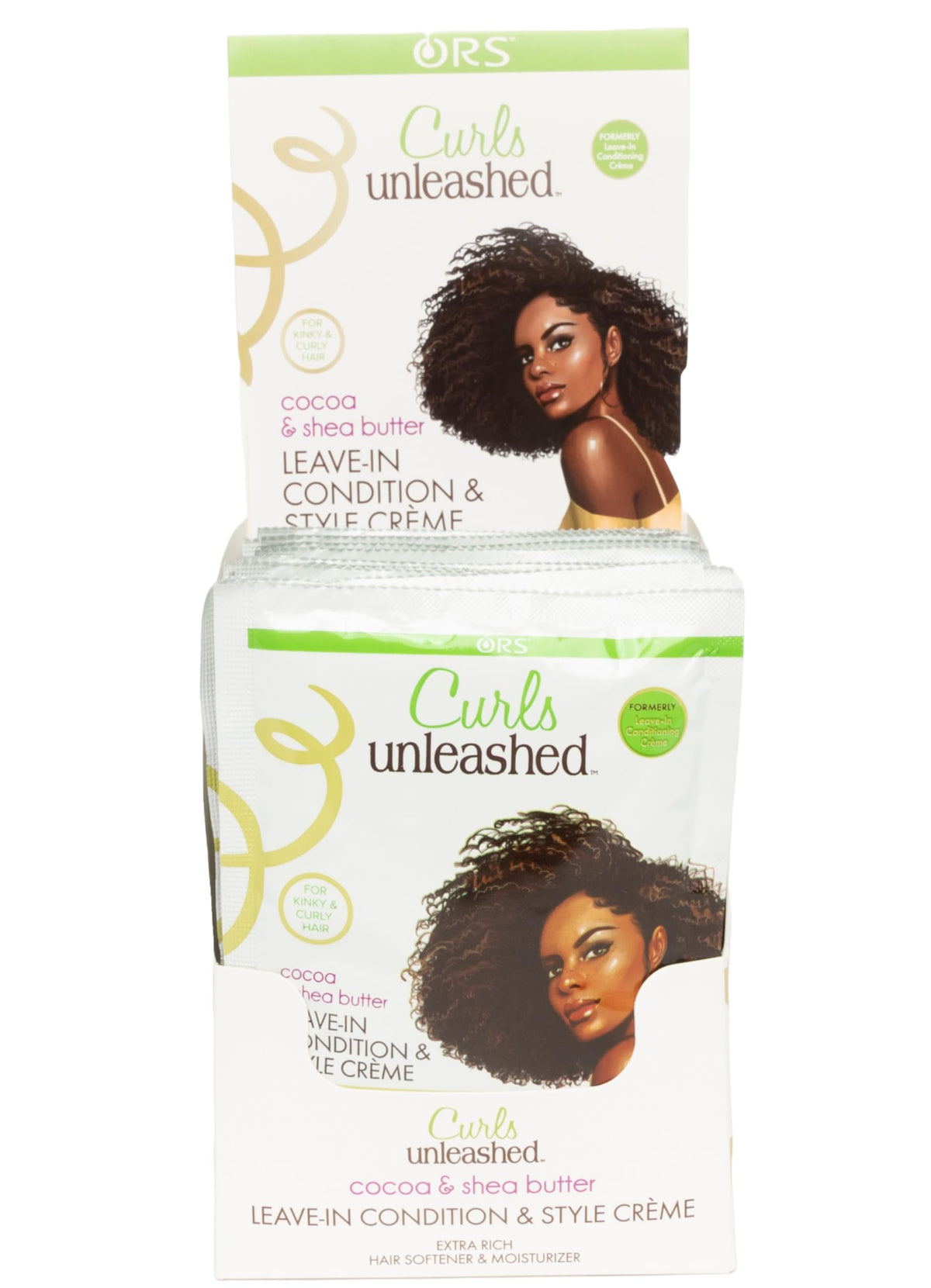 ORS Curls Unleashed travel pack front view, compact on-the-go conditioning.
