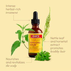 ORS Hairrestore Serum bottle close-up showing application for healthy hair growth
