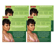 ORS No-Lye relaxer application with olive oil for moisturized scalp and reduced dryness.