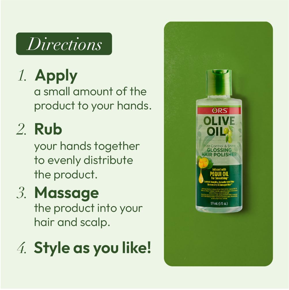 ORS Olive Oil Anti-Frizz Glossing Hair Polisher shiny finish after styling.