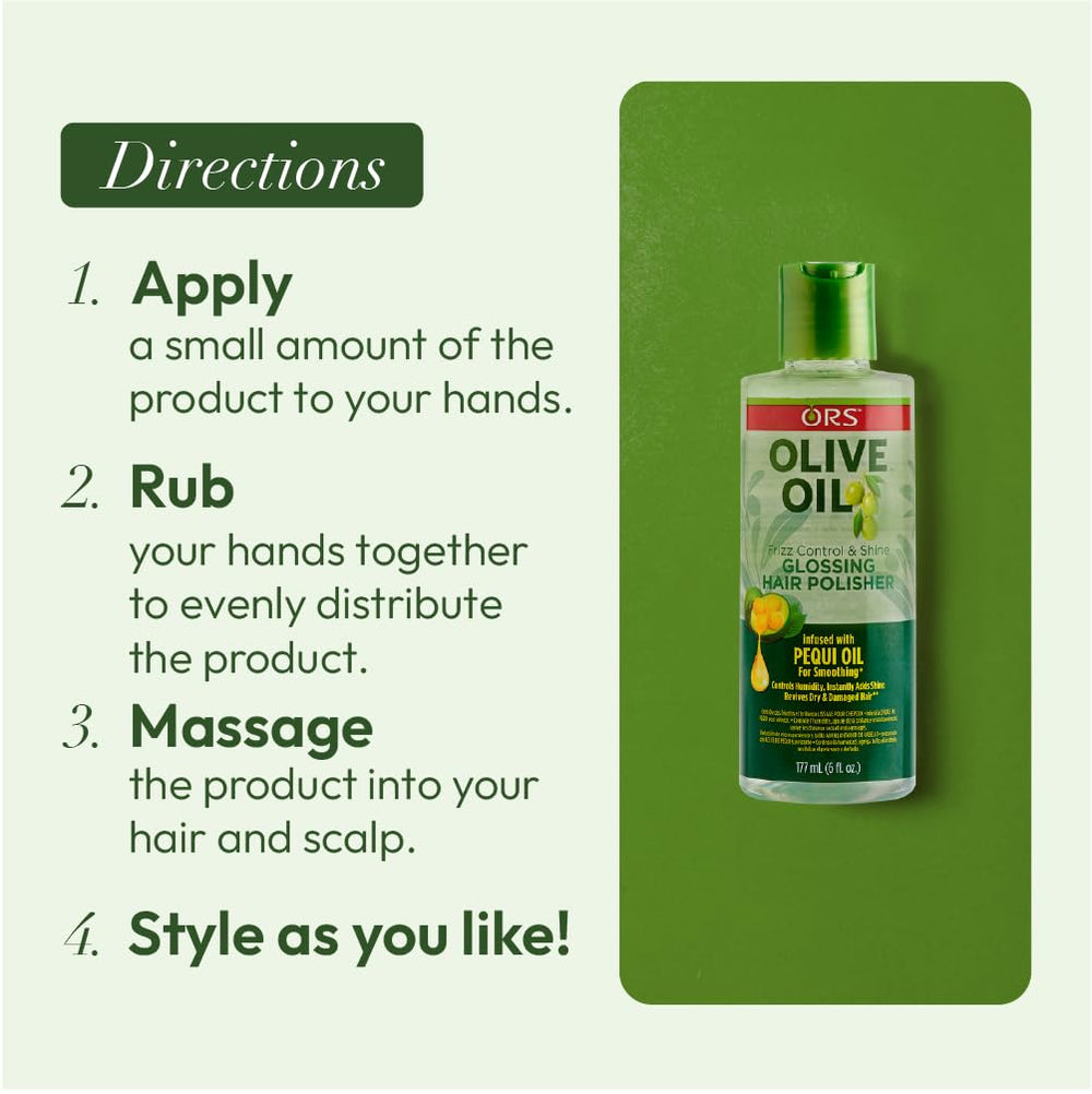 ORS Olive Oil Anti-Frizz Glossing Hair Polisher shiny finish after styling.