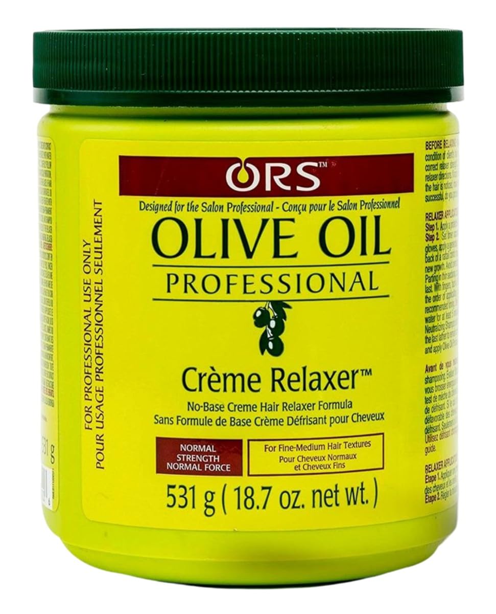 ORS Olive Oil Creme Relaxer jar front view showing a creamy, nourishing formula for smooth, manageable hair.