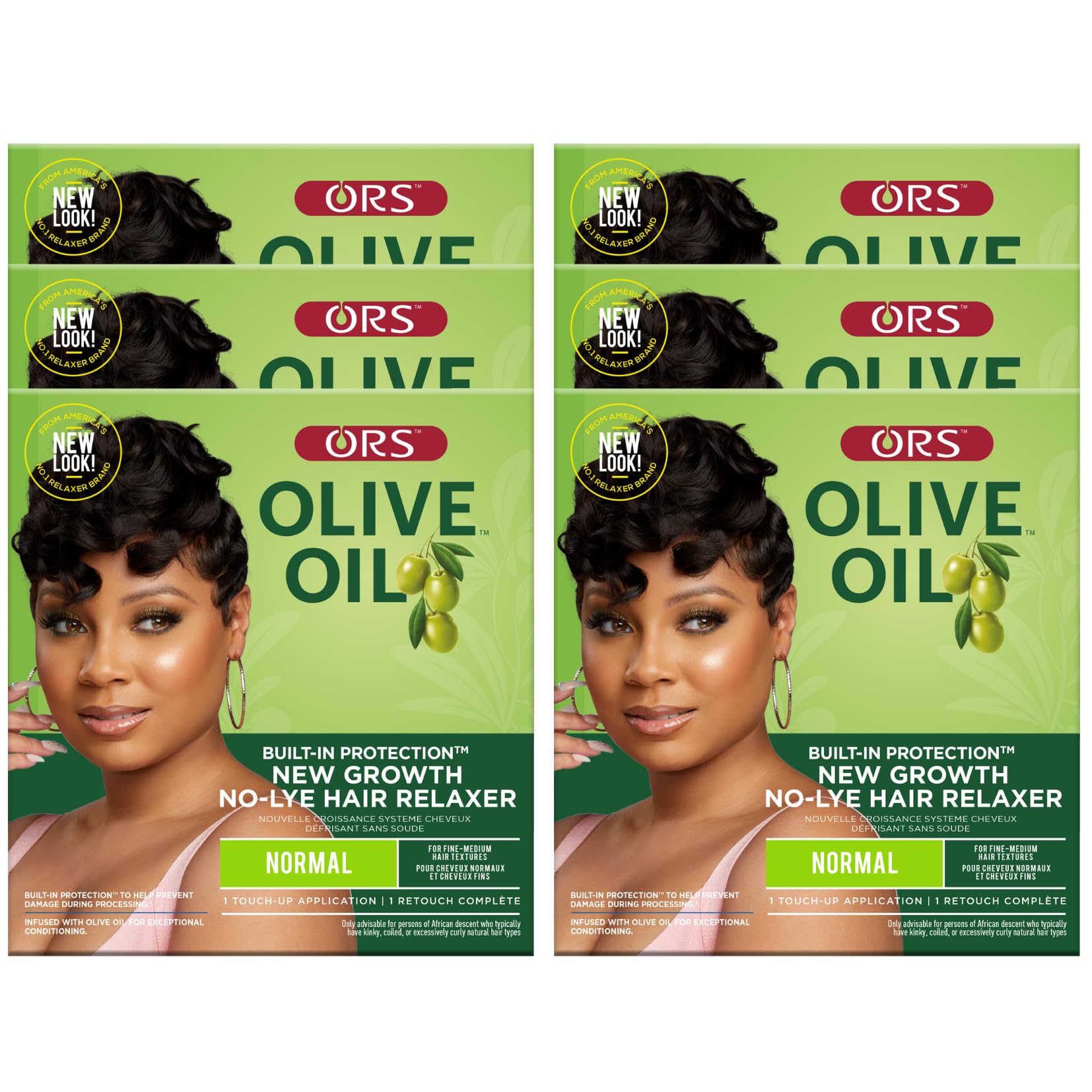 ORS Olive Oil New Growth Relaxer bottle showing built-in protection for new growth