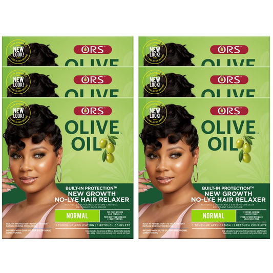 ORS Olive Oil New Growth Relaxer bottle showing built-in protection for new growth