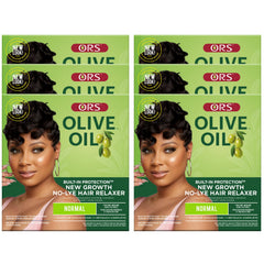 ORS Olive Oil New Growth Relaxer bottle showing built-in protection for new growth
