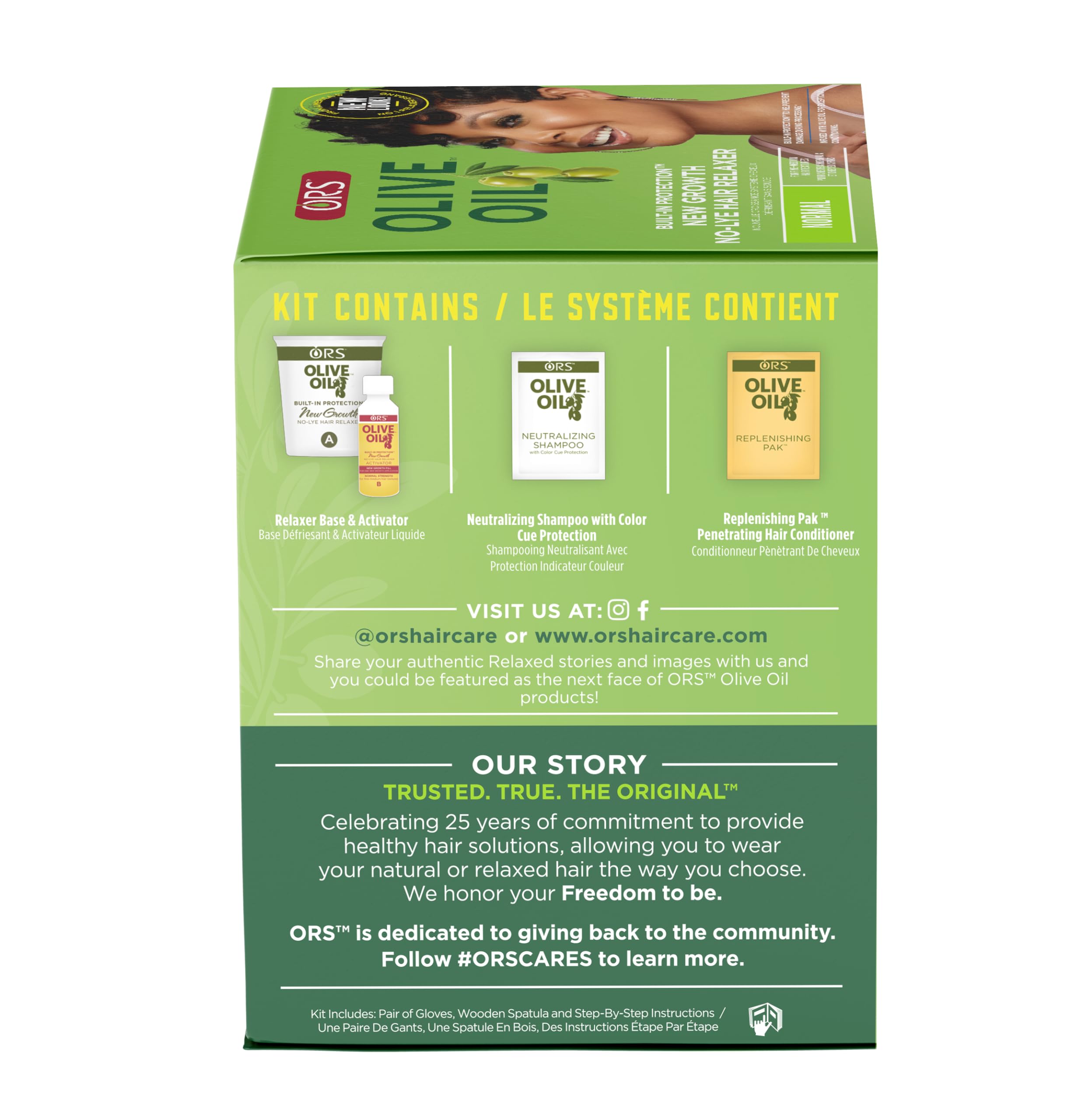 ORS Olive Oil New Growth Relaxer finished look reveals shiny, healthy-looking hair
