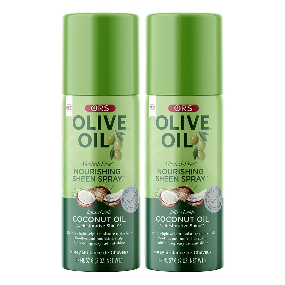 ORS Olive Oil Nourishing Sheen Spray bottle showing lightweight, non greasy shine
