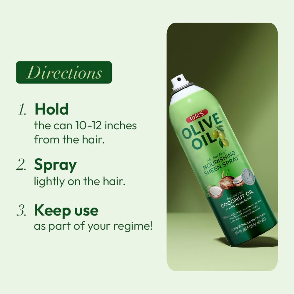 ORS Olive Oil spray shown in use on straight hair.