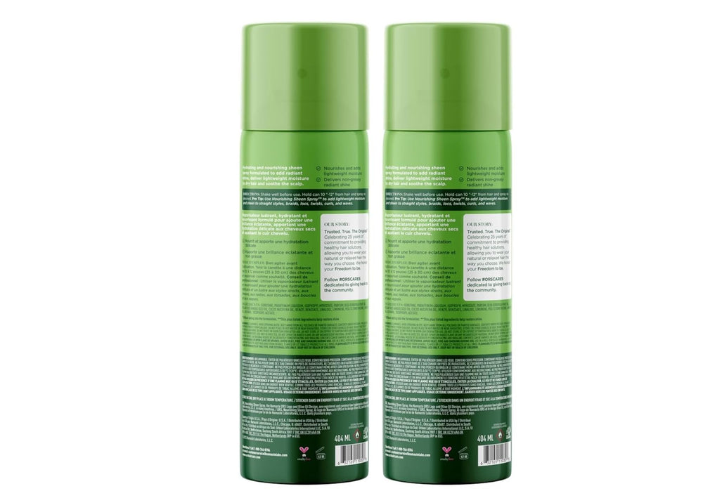 ORS Olive Oil Nourishing Sheen Spray mist on hair delivers glossy finish.