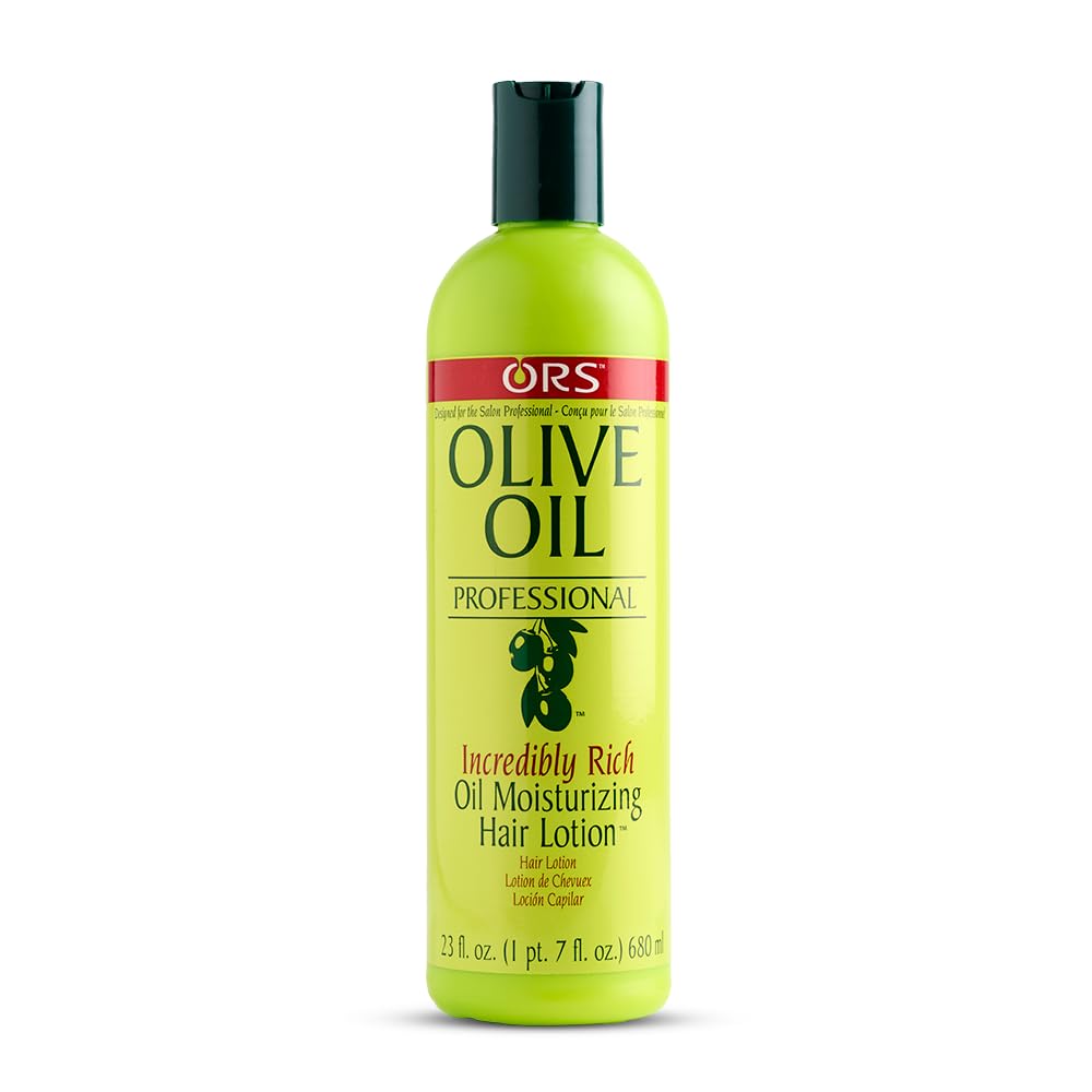 ORS Olive Oil Professional Rich Oil Moisturizing Hair Lotion bottle showing salon-grade hydration