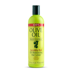 ORS Olive Oil Professional Rich Oil Moisturizing Hair Lotion bottle showing salon-grade hydration