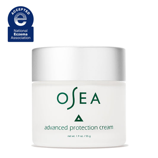 Close-up of OSEA Advanced Protection Face Cream texture shows silky hydration.