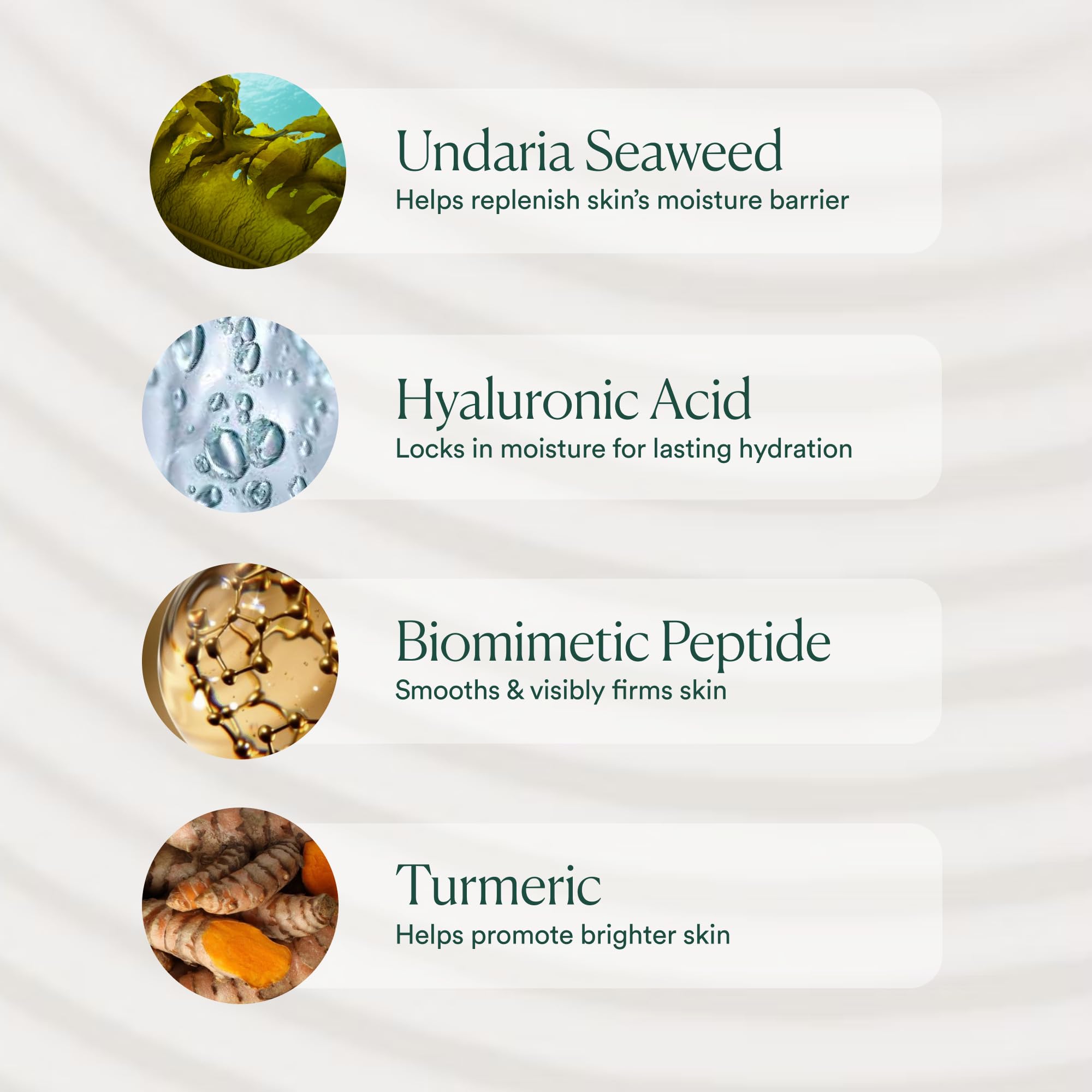 Image emphasizes Undaria seaweed and hyaluronic acid for nourishing hydration