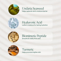 Image emphasizes Undaria seaweed and hyaluronic acid for nourishing hydration