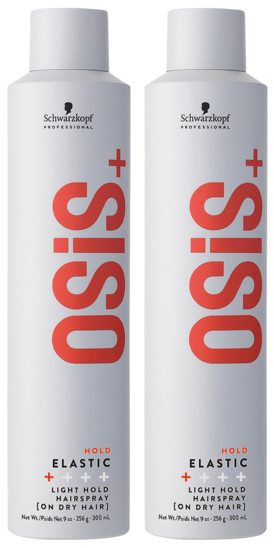 OSiS+ Elastic Light Hold Hairspray bottle showing lightweight hold and brush-friendly finish.