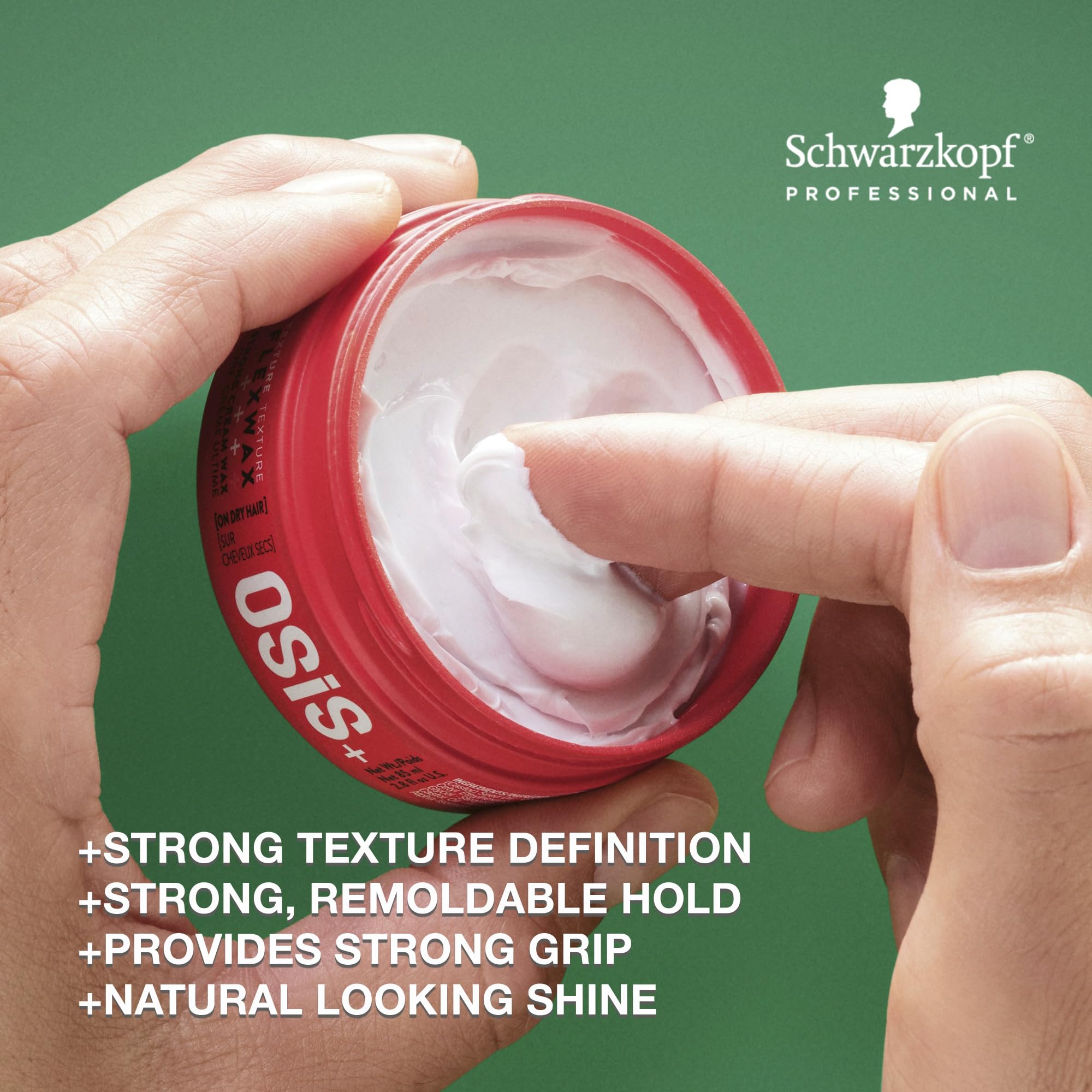 OSiS+ Flexwax applied to dry hair for lasting moldable texture.