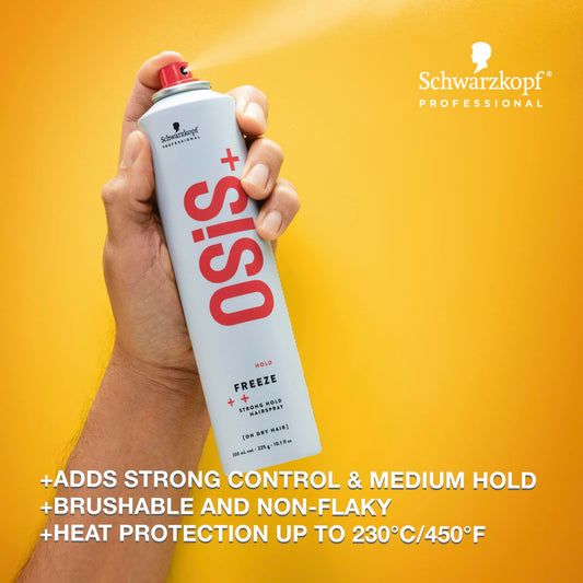 OSiS+ Freeze bottle side view highlighting humidity protection for styling.