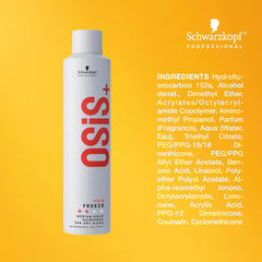 OSiS+ Freeze mist being sprayed on dry hair for quick hold.