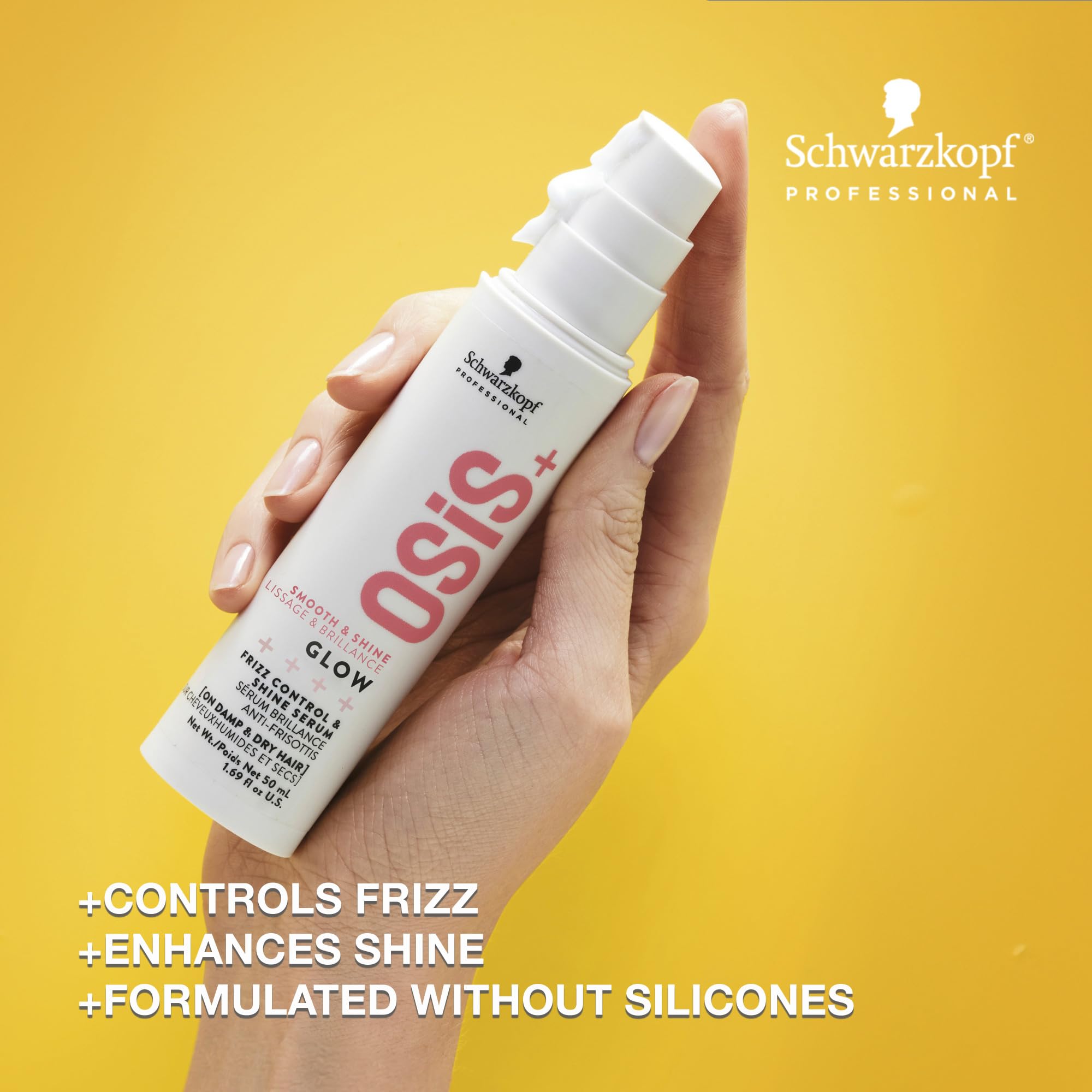 OSiS+ Glow bottle application highlights easy dispersion for smooth styling.
