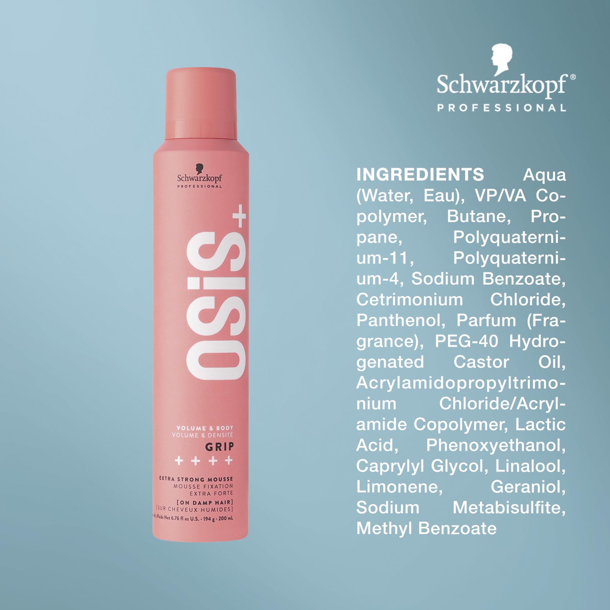 OSiS+ Grip Extreme Hold Mousse applied to damp hair for strong hold