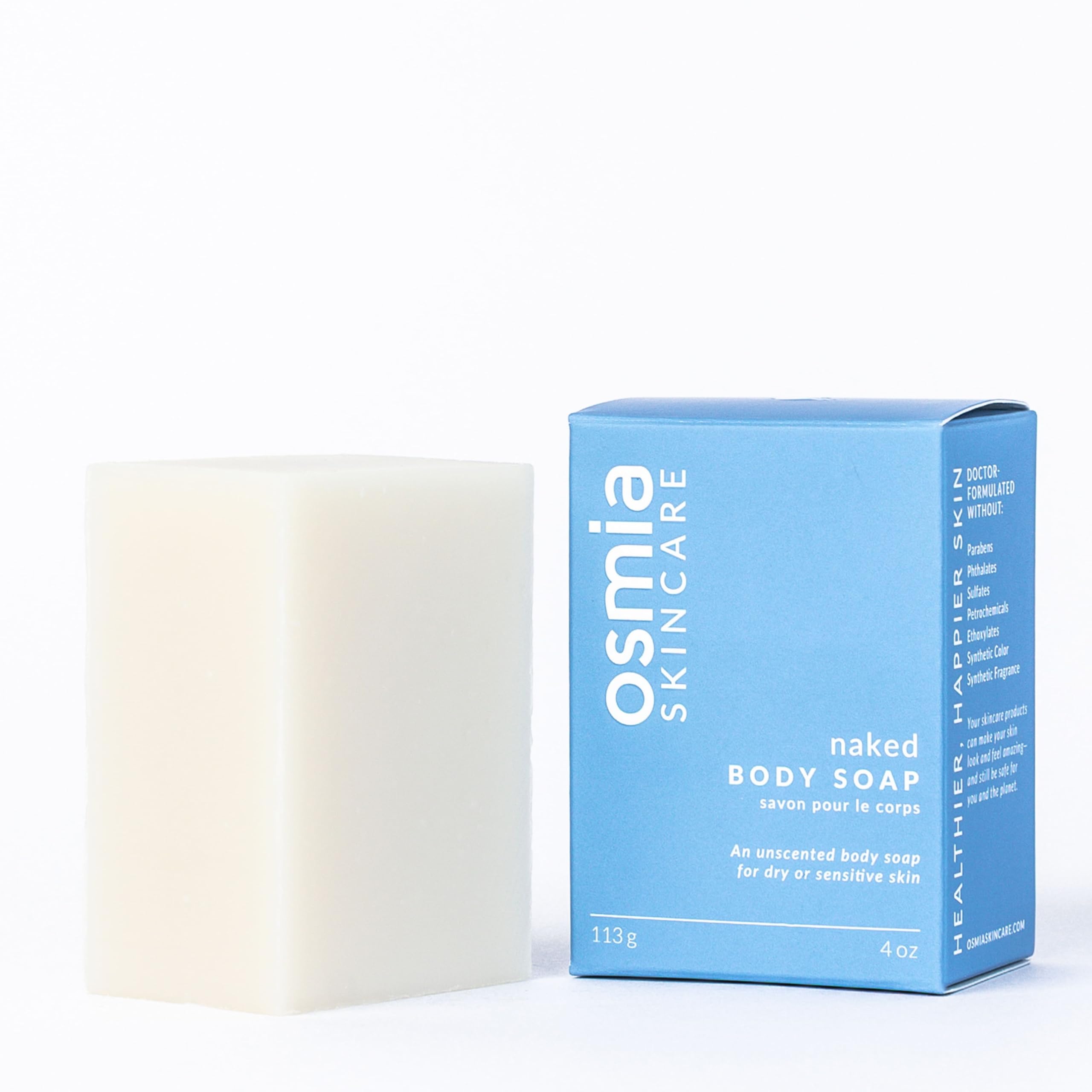 Osmia Naked Body Soap packaging shown, ideal for sensitive skin.