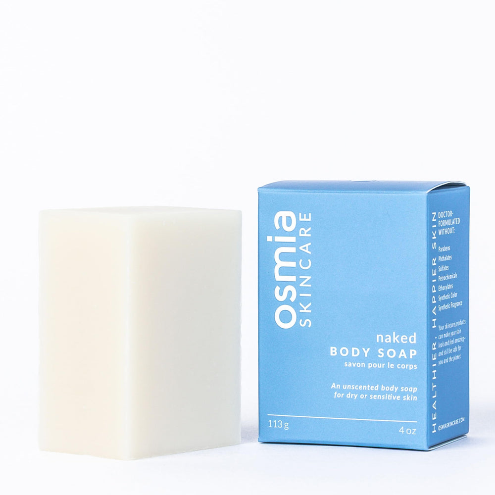 Osmia Naked Body Soap packaging shown, ideal for sensitive skin.
