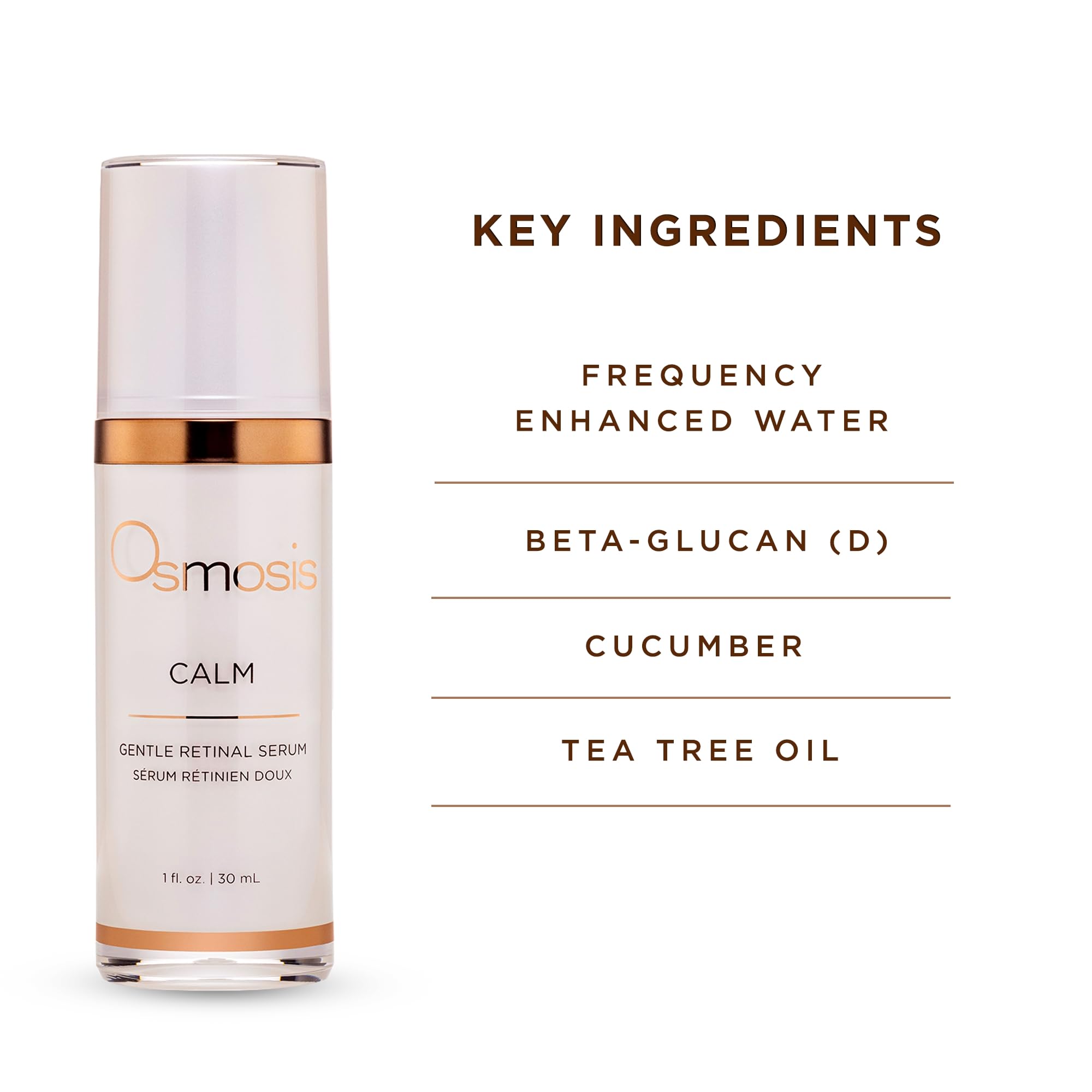 OSMOSIS CALM label highlights soothing botanicals and barrier friendly ingredients