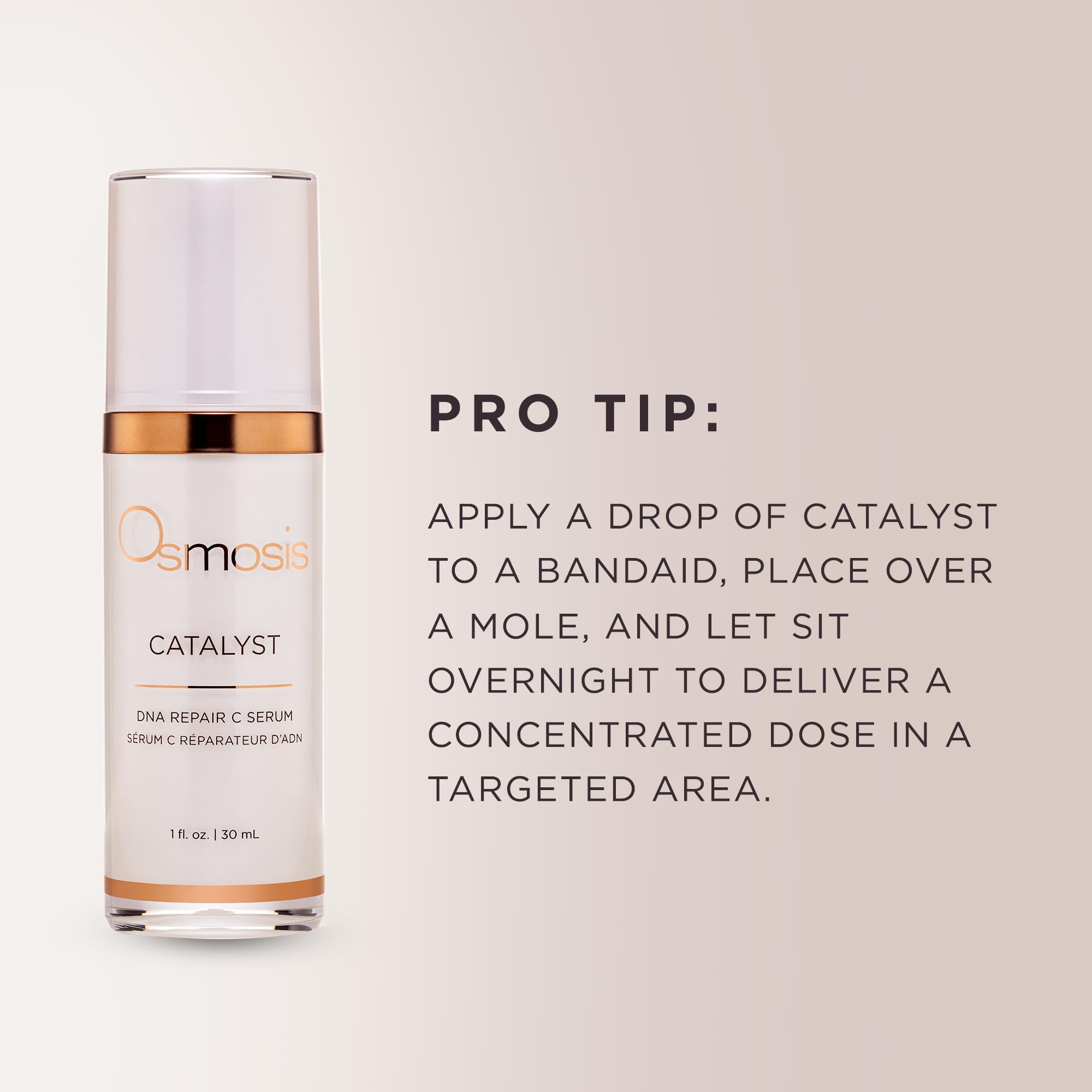 Product concept image suggests refined tone and texture with Osmosis serum.