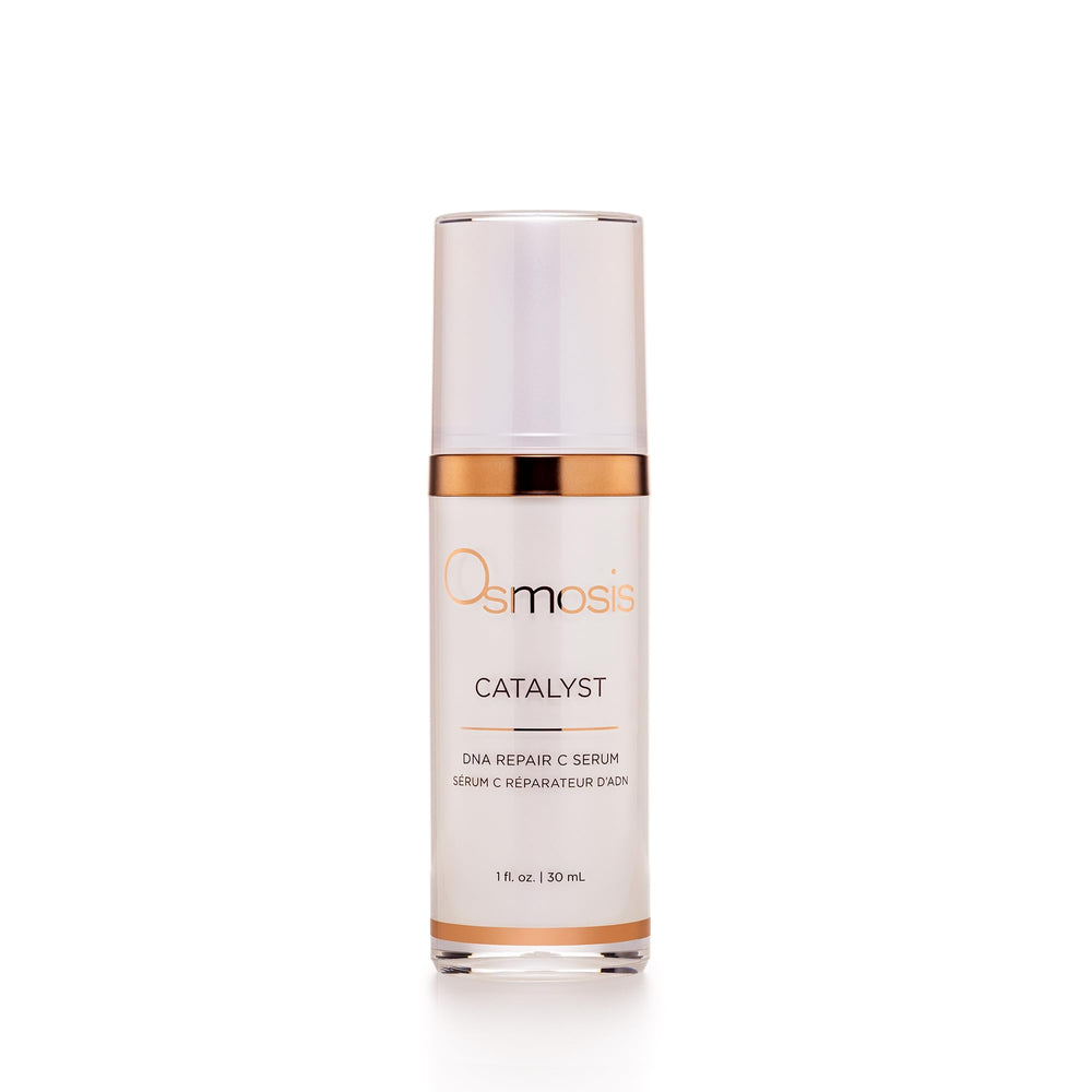 OSMOSIS Catalyst DNA Repair C Serum bottle shows premium packaging and tone improvement.