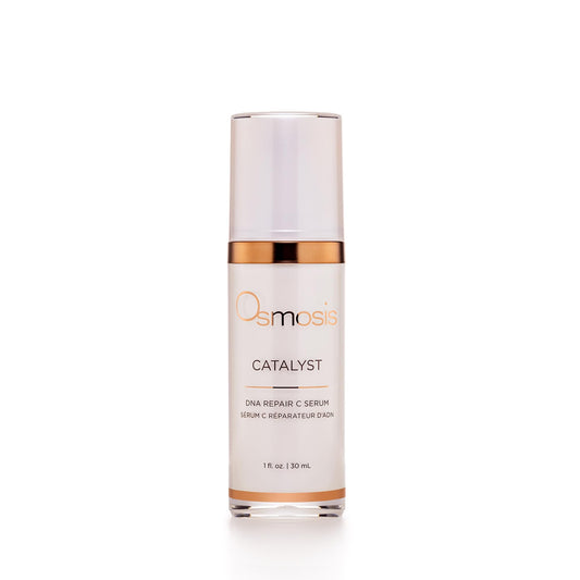 OSMOSIS Catalyst DNA Repair C Serum bottle shows premium packaging and tone improvement.