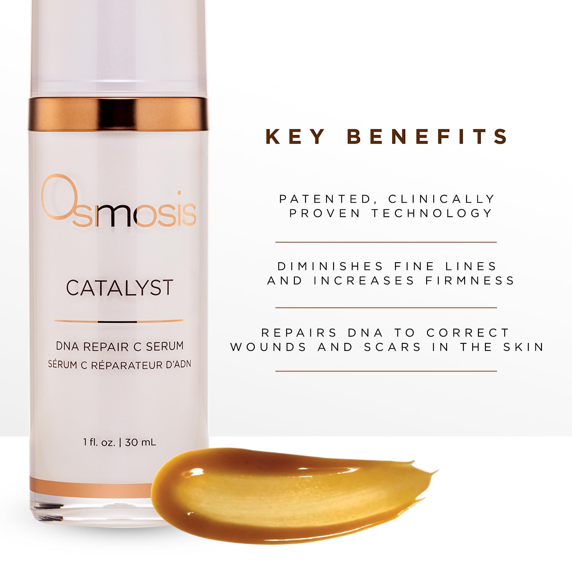 Close-up texture of Osmosis serum hints smoother skin after use.