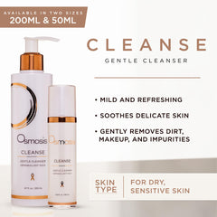 Close-up of gel texture pouring, gentle removal of impurities by OSMSIS Cleanse.