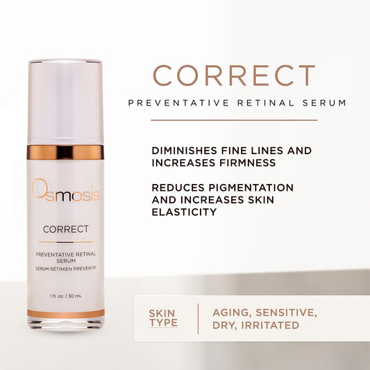 OSMOSIS CORRECT retinal serum label close-up highlighting retinaldehyde for renewal.