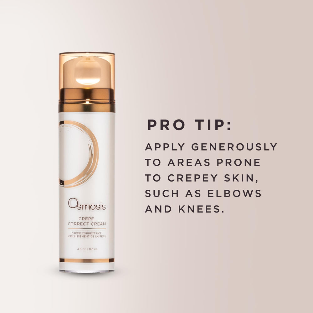 OSMOSIS Crepe Correct bottle with pump highlights easy daily use.