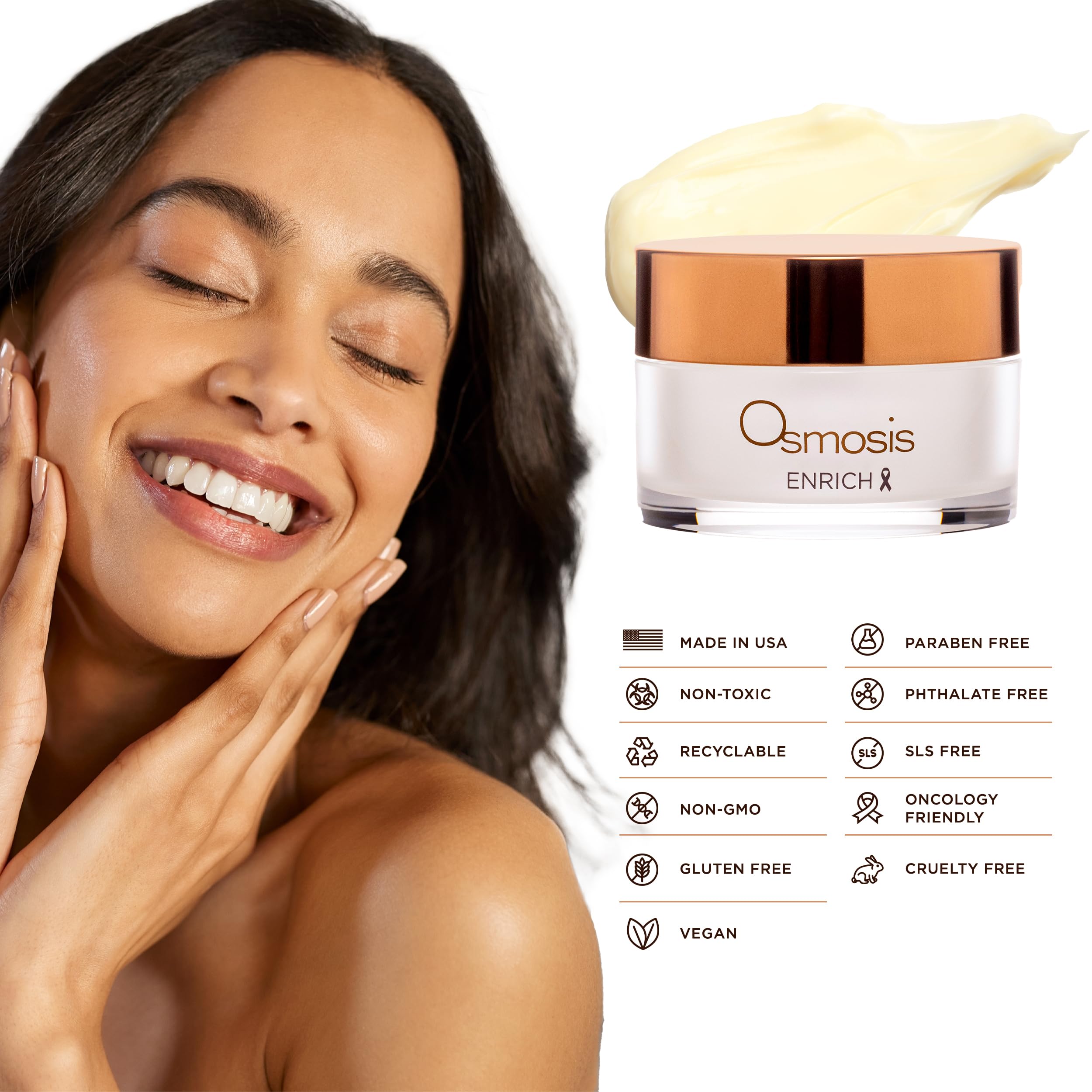 Neck application with OSMOSIS ENRICH night cream demonstrating smoothing potential.