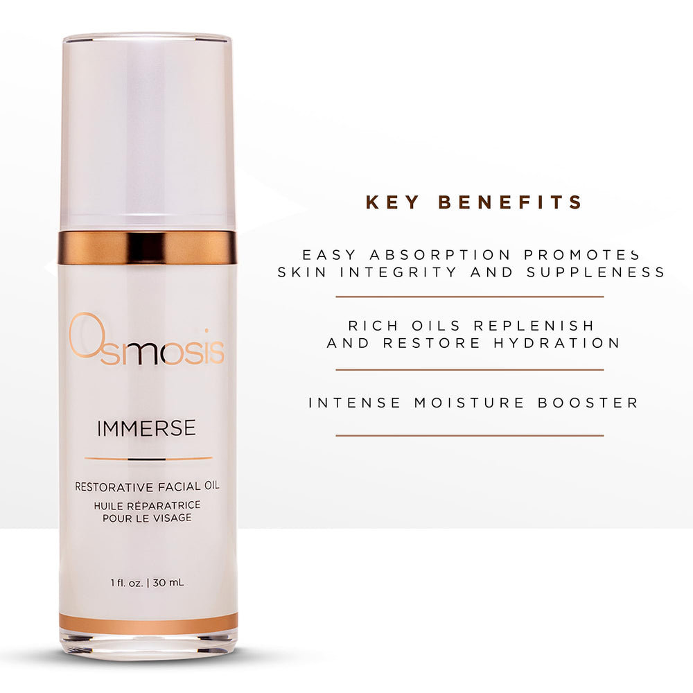 OSMOSIS Immerse raspberry seed oil blend delivers lightweight hydration and nourishment.
